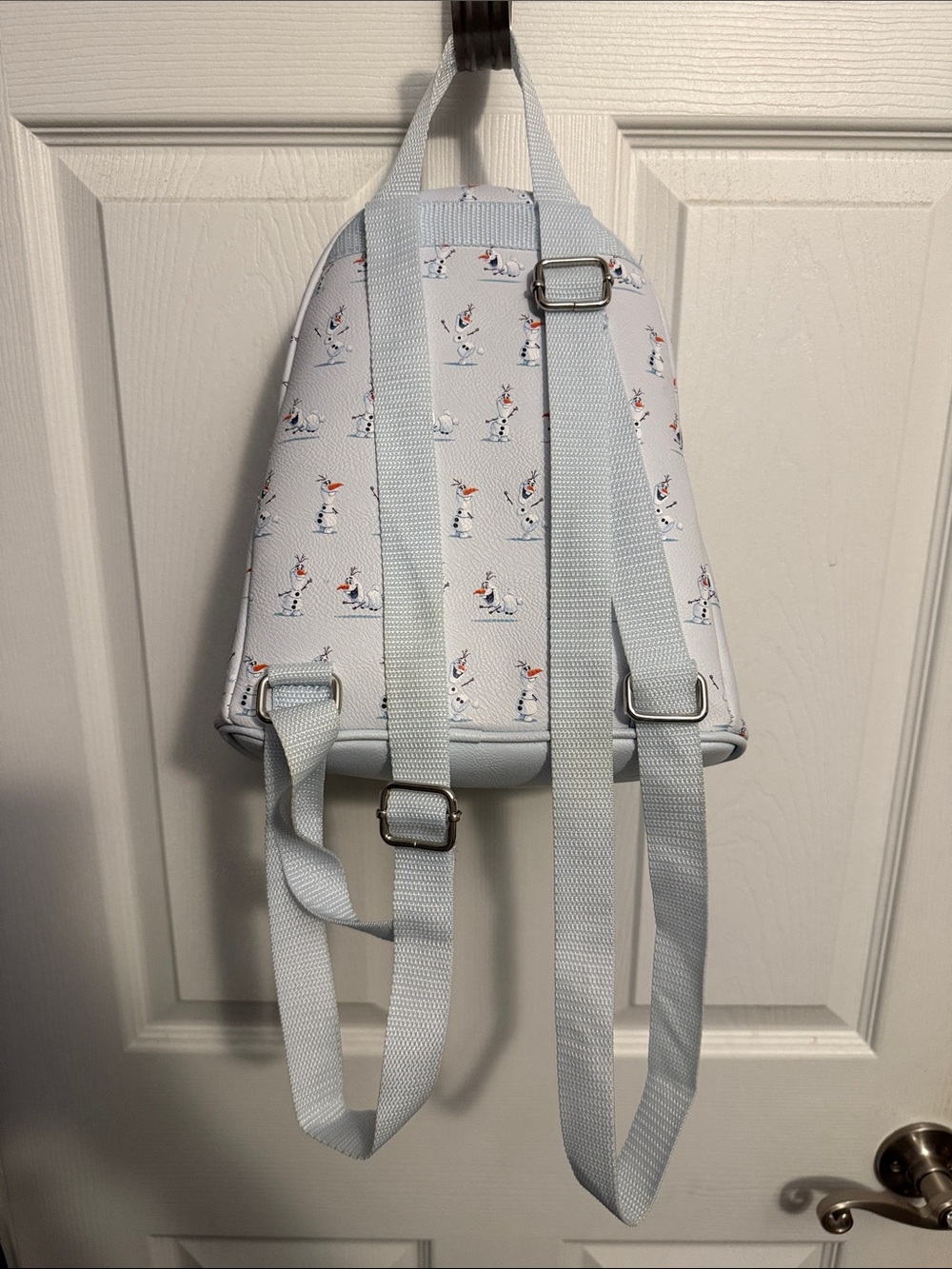 Loungefly Olaf Mini Backpack - Light Blue with Snowman Print - Picture 4 of 7